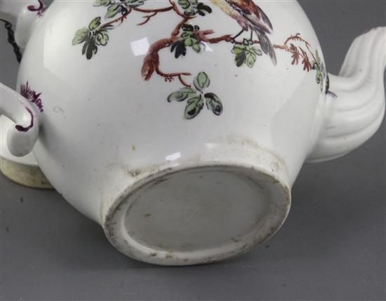 A Derby globular teapot and cover, c. 1760-5, l. 19.5cm, small faults